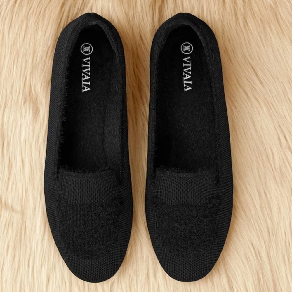 Vivaia Round-Toe Faux Mink-Knit Loafers